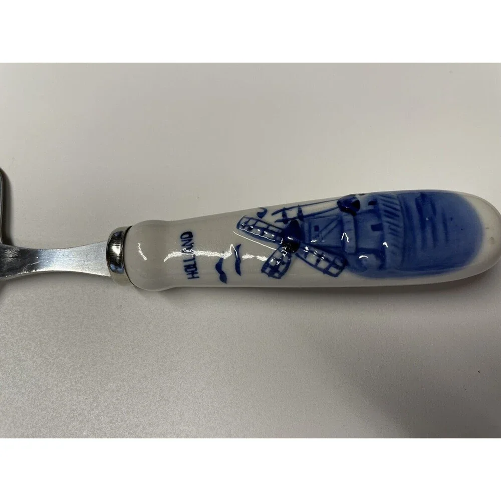 Dutch Delft Slicer Hollans Hand painted Blue White Porcelain Handle Stainless